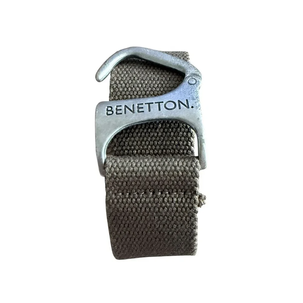 United Colors Of Benetton Olive Canvas Belt Metal Hook Buckle 39